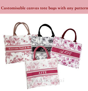 Túi tote canvas tùy chỉnh, họa tiết hoa vintage, khóa giấu, dùng làm quà tặng, bán buôn, có thể tái sử dụng, sản xuất tại nhà máy - Product Image 3