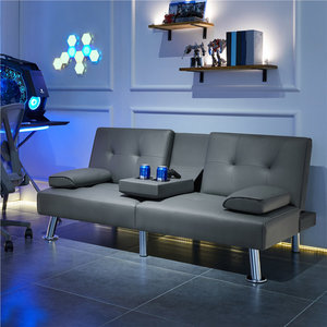 Salon Fantaisie Faux Cuir Futon Canapé-lit Convertible Canapé-lit avec Pieds en Métal Chromé - Product Image 2