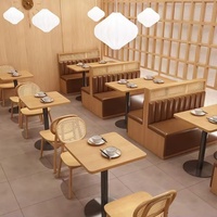 Mesa y silla de mimbre tejida de madera maciza para restaurante de tema japonés, combinación de material japonés, tienda, café informal, sofá de cabina de PU