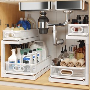 2-Pack dưới bồn rửa lưu trữ tổ chức với 2-Tier trượt ra ngăn kéo, tinh vi lưới kéo ra khỏi kệ cho nhà bếp và phòng tắm - Product Image 2