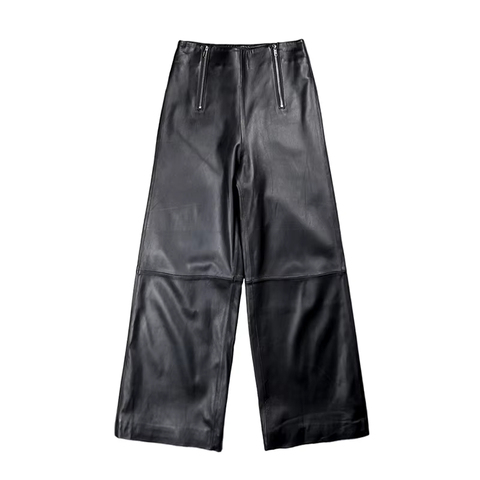 9601 High Quality Classic Ladies Wide Leg Black Real Sheepskin Pants Genuine Leather Trousers for Women