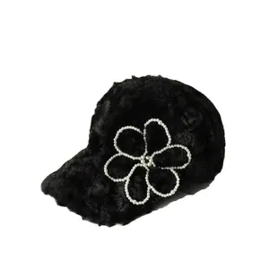 Ruimantike oft yün sıcak şapka klasik inci çiçek beyzbol şapkası kış peluş açık hava şapkası kadın moda şapkalar