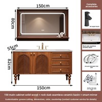 Ensemble de meubles de salle de bain en bois massif de style médiéval français, vasque autoportante, meuble-lavabo personnalisable, vasque en dalle de roche sans joint de fabrication chinoise