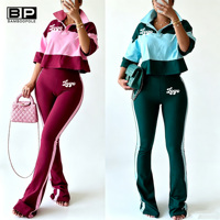 Ensemble de survêtement Y2K personnalisé pour femme, avec haut court et pantalon de survêtement à rayures contrastées, collection automne