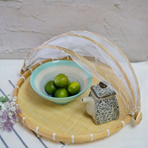 <span class=keywords><strong>Cesta</strong></span> de Picnic Redonda de Bambú con Cubierta de Malla, Carpa para Servir Alimentos <span class=keywords><strong>a</strong></span> Prueba de Polvo para Almacenamiento de Verduras - Product Image 3
