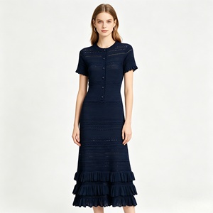 Vestido de Verano Elegante <span class=keywords><strong>para</strong></span> Mujer, de Viscosa Tejida, Ajustado, de Manga Corta, con Diseño de Falda de Varias Capas - Product Image 1