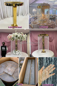 Support de fleurs doré brillant LEDA pour table de mariage, centre de table en métal doré pour décoration de table de mariage - Product Image 4