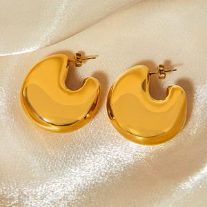 Pendientes Clásicos, Elegantes y Sencillos con Personalidad, Geométricos, Huecos, en Forma de U, de Acero Inoxidable, Chapados en Oro, Estilo Casual - Product Image 4