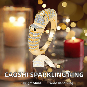 Anillos de Compromiso y Boda CAOSHI, Anchos, con Incrustaciones de Circonitas Brillantes, Imitación de Rodio, Latón, para Regalo o Fiesta - Product Image 2