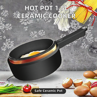 Casserole électrique pour usage domestique de 1,5 L, 600 W, deux niveaux de chaleur, revêtement antiadhésif, pot en céramique, couvercle en verre trempé