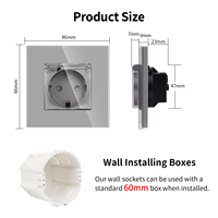 Enchufe Alemán Impermeable con Cubierta Transparente 16A 220V EU Schuko, Panel de Vidrio Templado Tipo F, Tomacorriente de Pared