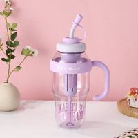 M 1400Ml Populaire Kleurrijke Nieuwe Veelkleurige Handgreep Met Grote Capaciteit Zomer Lucky Buik Plastic Waterbeker Met Stro