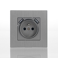 Prise murale USB française 2P+T à vente chaude avec double port de charge USB, DC 5V 2.1A, aluminium brossé, métal, cadre de plaque murale 86*86