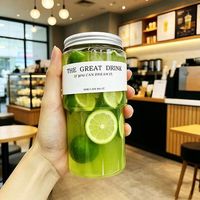 Bouteille jetable en bambou Lides, bouteille en plastique PET pour thé aux fruits, tasse créative pour café glacé, bouteille pour jus de fruits et boissons avec couvercle