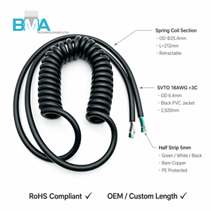 Faisceau de câbles enroulés SVTO 18AWG 3 conducteurs 94CM/3.08ft PVC noir demi-bande 5mm pour contrôle industriel et connexion électrique - Product Image 2
