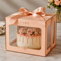Boîte à gâteau de luxe personnalisée avec fenêtre transparente et ruban, emballage cadeau en carton rose premium, style pâtisserie française