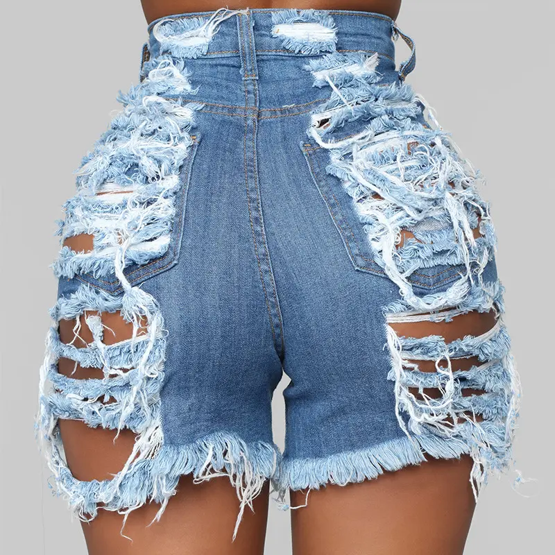 2022 New Arrivals brocken hole Women Denim Summer Shorts bale Zipper Fly Pockets Frayed Raw Ripped Denim short jeans for women