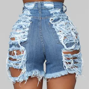  2022 Neuheiten Brocken loch Frauen Denim Sommers horts Ballen Reiß verschluss Fliegen taschen Frayed Raw Ripped Denim kurze Jeans für Frauen