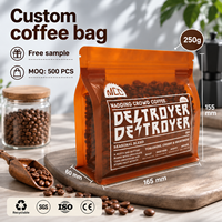 Sachet de café à fond plat avec valve, personnalisé avec logo imprimé, refermable, finition mate, 250g 500g 12oz