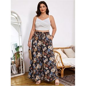 Pantalon Palazzo Fleurie Grande Taille Femme, Coupe Ample Taille Haute, en Mousseline Bohème, Idéal pour les Vacances d'Été et les Croisières - Product Image 6