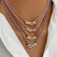 Collar con Colgante de Letra Personalizada en Cobre Chapado en Oro con Circonita y Cadena de Cuerda de Colores, Ideal para Regalo, Dropshipping