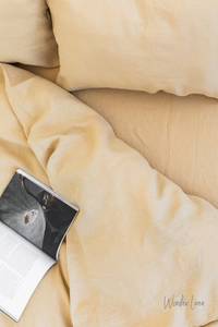 Ensemble de housse de couette en lin personnalisé Queen Size 100% en camomille jaune-beige délavé doux boutons lavés literie à usage domestique - Product Image 5