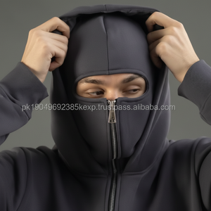 Vente en gros de sweats à capuche en coton uni de haute qualité pour hommes, avec fermeture éclair, lourds, style ninja, avec fermeture éclair - Product Image 1