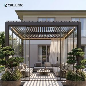 Pérgola de Aluminio YUE LING, Moderna, Rectangular, con Recubrimiento de Polvo Negro, Gazebo para Exteriores con Paredes de Vidrio y Techo de Láminas - Product Image 2