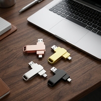 Clé USB OTG en métal de haute qualité avec logo personnalisé, 64 Go 32 Go, clé USB pivotante 2-en-1 Type-C pour téléphone, cadeaux promotionnels