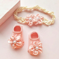 Set Bando Bunga Mutiara Bayi Anti-Slip Kaus Kaki Katun Rajut Bernapas untuk Bayi Baru Lahir 10 Pcs Ramah Lingkungan Hadiah Ulang Tahun