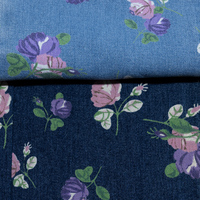 Tissu en denim tissé imprimé, motif floral botanique vif, coton doux, style romantique, pour jupes et manteaux femme/fille, motif personnalisé, OEM, 300M, faible quantité minimale de commande