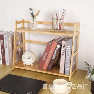 Wooden Storage Rack 2 Tier <b>Desktop</b> Organizer Natural Wood Color Rectangle <b>Standing</b> Type For Office Books Documents - Product Image 1