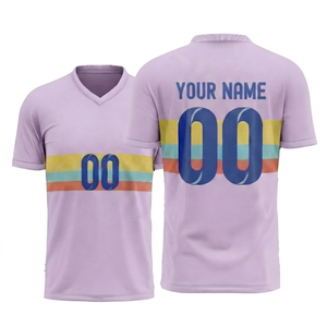 เสื้อเจอร์ซีย์กีฬาผู้ชายสีชมพูอมเทา คอวี ปรับแต่งชื่อทีมและโลโก้ได้ ระบายอากาศได้ดี แห้งเร็ว ซึมซับเหงื่อ ป้องกันแบคทีเรีย - Product Image 1