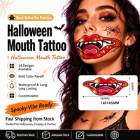 Autocollants de tatouage temporaire pour la bouche Halloween, dents de vampire imperméables, tatouages temporaires pour le visage, pour cosplay, fête, bar, vacances, maquillage corporel, décalcomanies