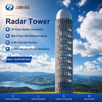 Tour radar avec radôme en PRV, tour de communication en treillis d'acier avec escalier en colimaçon et plateforme, mât de support d'antenne