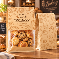 Sac à pain en papier kraft recyclable imprimé sur mesure avec lien métallique et fenêtre transparente pour l'emballage alimentaire