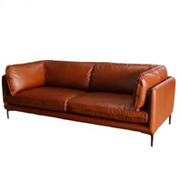 Canapé-lit modulaire en cuir véritable de luxe, salon, cuir pleine fleur brun de haute qualité, mobilier moderne minimaliste