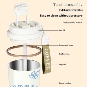 Mug isotherme en acier inoxydable 700 ml avec paille, motif dessin animé, pour café, bureau, camping, vente en gros - Product Image 4