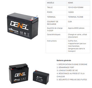 Batterie au plomb scellée 12V 5Ah sans entretien pour voiture électrique pour enfants 6FM5, batterie de stockage pour voiture électrique pour enfants - Product Image 2