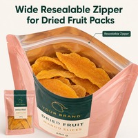 Op maat bedrukte platte bodem zakken voor gedroogd fruit met ritssluiting voor mangostreepjes, fruit snack merken en private label retailverpakkingen