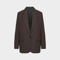 Costumes et blazers pour femmes, blazer structuré à carreaux marron à simple boutonnage avec revers crantés