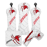 Ensemble de housses de club de golf personnalisées en cuir PU blanc avec broderie toile d'araignée pour driver, fairway, hybride et putter, vente en gros OEM