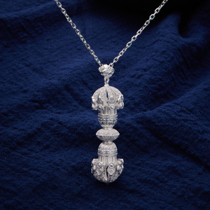 可定制999银复古经典时尚金刚杵佛教吊坠项链带链扣礼品寓意 - Product Image 2