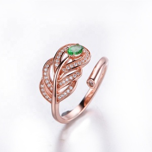 Diseño de <span class=keywords><strong>la</strong></span> pluma ajustable anillo de granate verde piedra 925 joyas de plata pave cz claro - Product Image 2