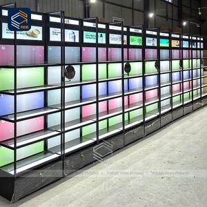 Vitrine de magasin de détail personnalisée pour cosmétiques, cadre en métal noir, étagère en verre rétroéclairée par LED - Product Image 5