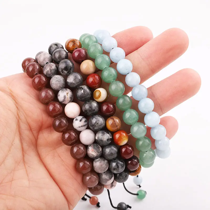 Yiwu Jewelry Factory Making 8MM Natural Stone Cat Eye Jasper Beads Handmade Macrame Friendship Bracelet Adjustable Men Women