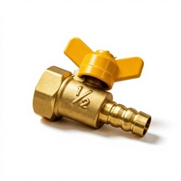 Robinet à bille en laiton forgé 1/2 pouce, filetage femelle vers raccord cannelé, poignée papillon jaune pour cuisinière à gaz, gaz naturel, GPL