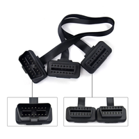 Flat+Thin 16Pin OBD 2 Extender OBD2 16 Pin ELM327 Male to Dual Female Y Splitter Elbow OBDII Extension Connector Cable