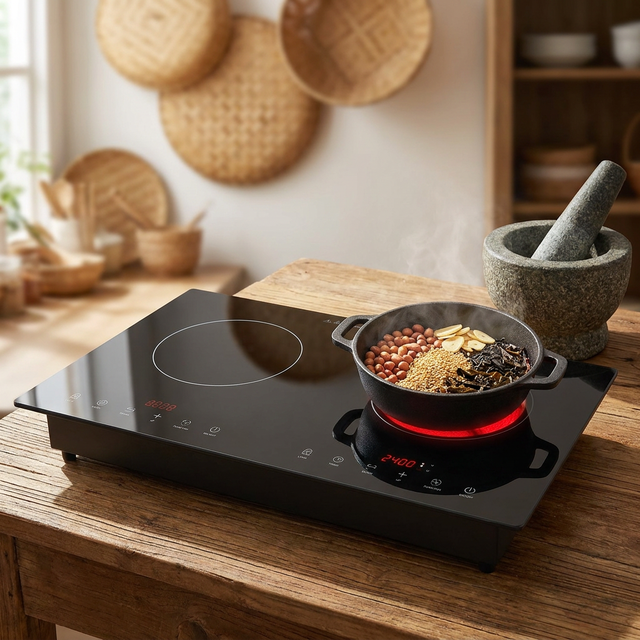 Durable Easy Maintenance 2 Burners Induction Cooker and Ceramic Cooker Electric Hot Stove Cooktop for Household Use KI02001