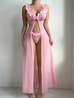Ensemble de lingerie sexy et séduisant pour femmes, comprenant une robe fendue transparente, une longue jupe et un string, vêtements de nuit